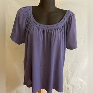 Large Sag Harbor‎ purple embellished round neck raglan sleeve lined blouse tunic
